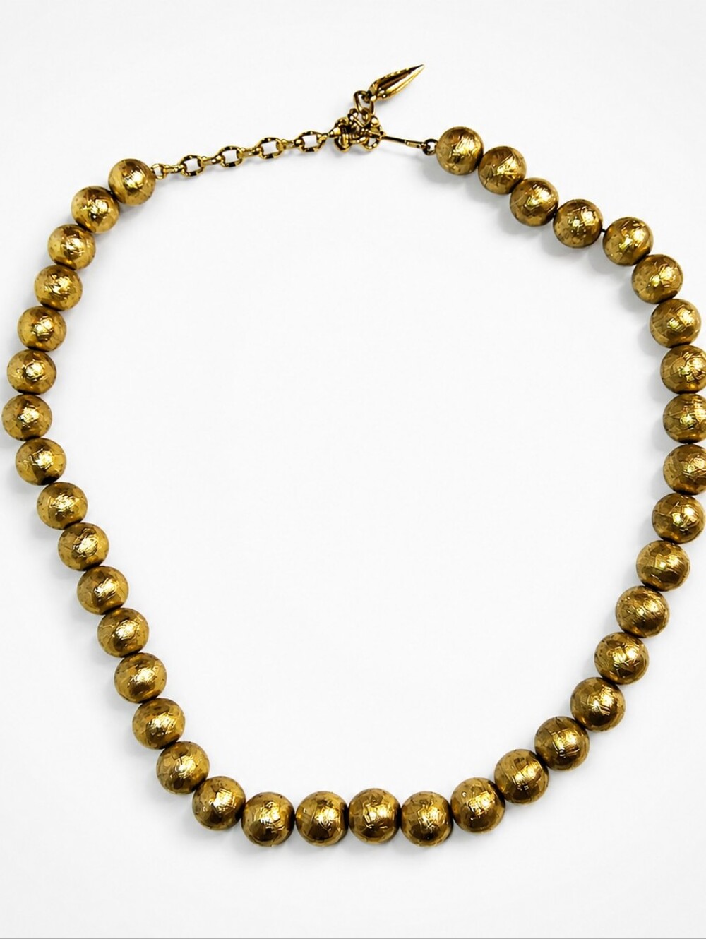 Vintage Signed Whiting & Davis Gold Tone Textured Bead Necklace